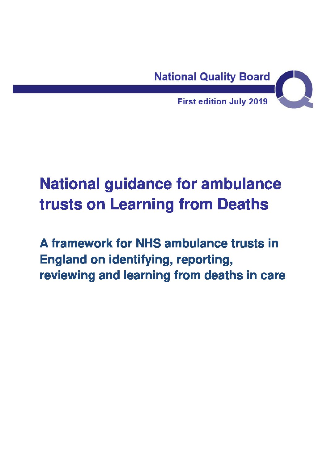 Learning from deaths guidance for ambulance trusts