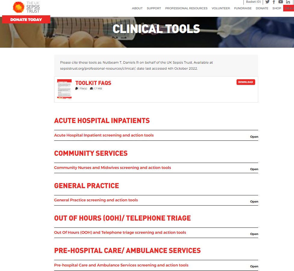 Sepsis Trust Clinical Tools